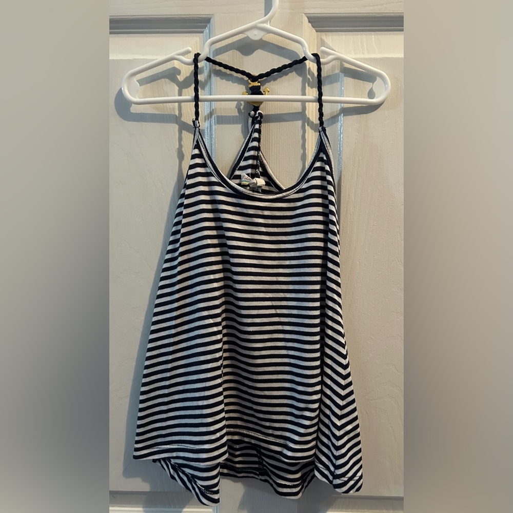 Vintage Havana Girls Striped Navy Blue and white Tank with anchor embellishment